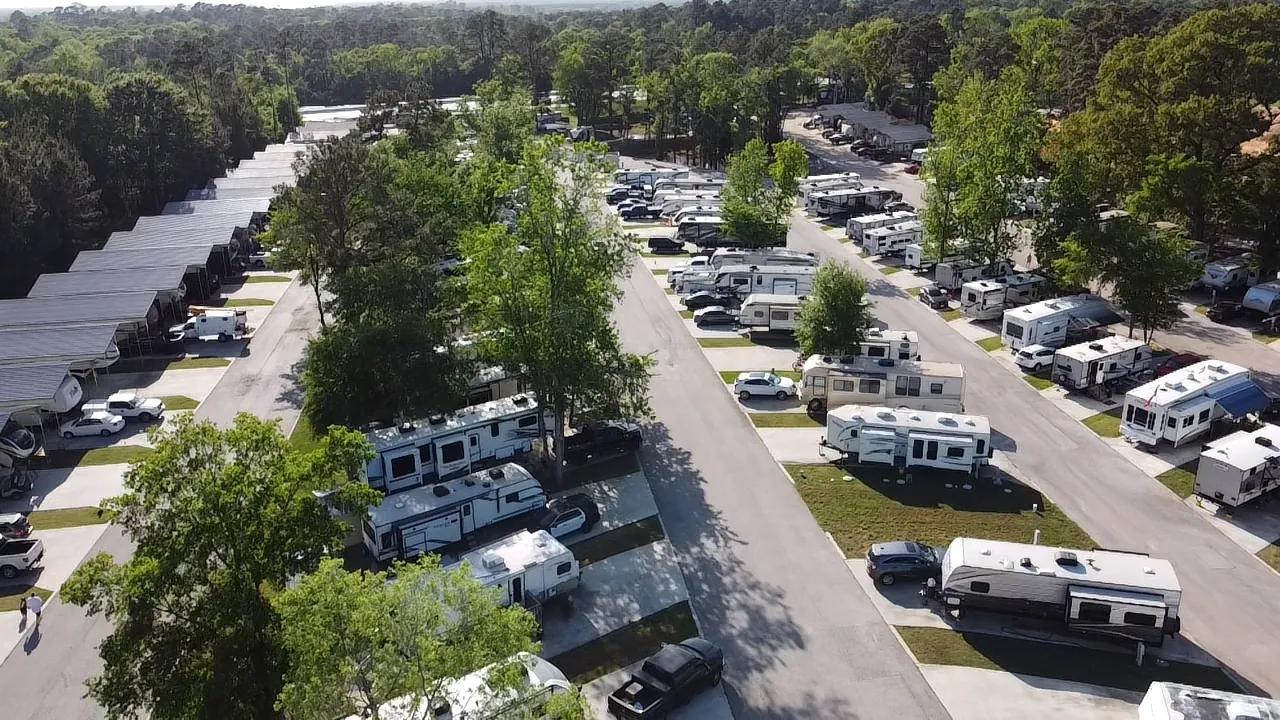 Aerial photo of a busy RV park development